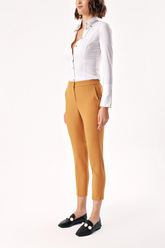 Beige Five pocket  leg trousers 41643