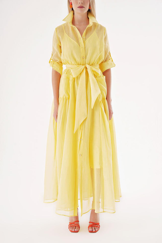 Yellow Taffeta maxi shirt dress 94498