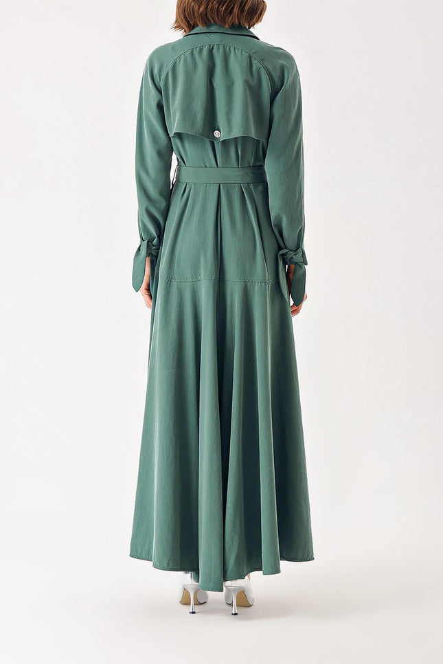 Green Long trench dress with crystal button detail 94400