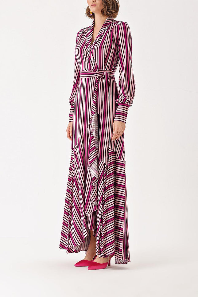 Striped wrapped long dress 93975