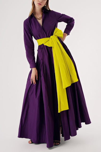 Purple Long shirt dress with gather detail 94577