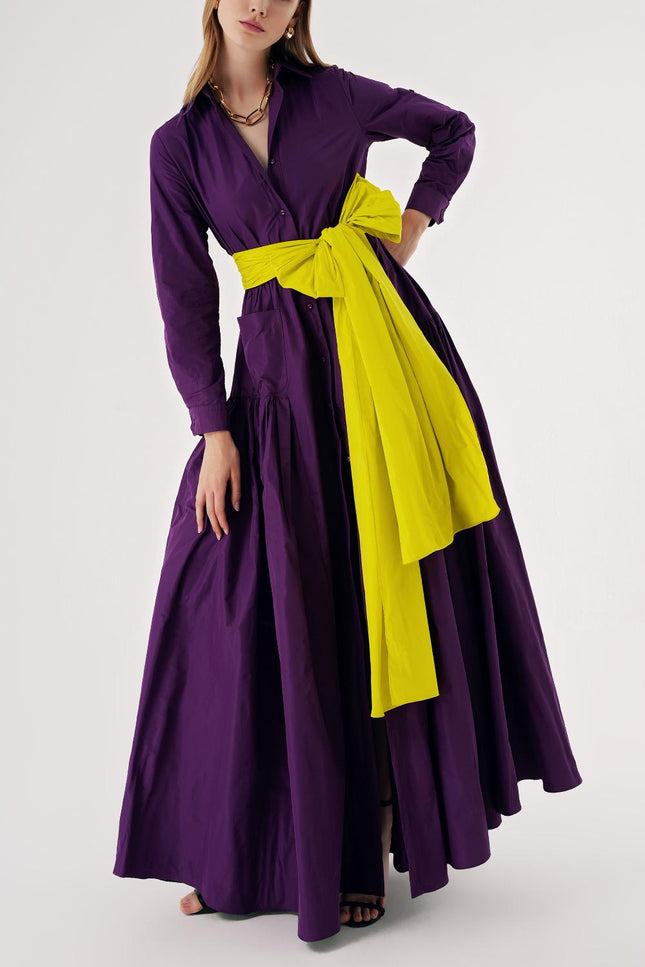 Purple Long shirt dress with gather detail 94577