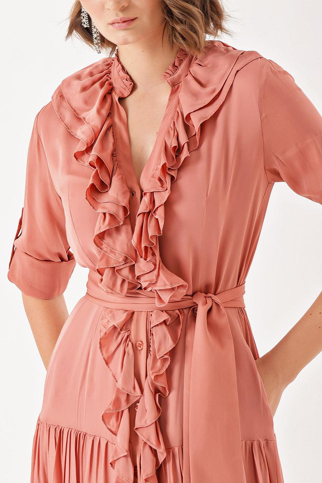 Salmon Frilly long shirt dress 94347