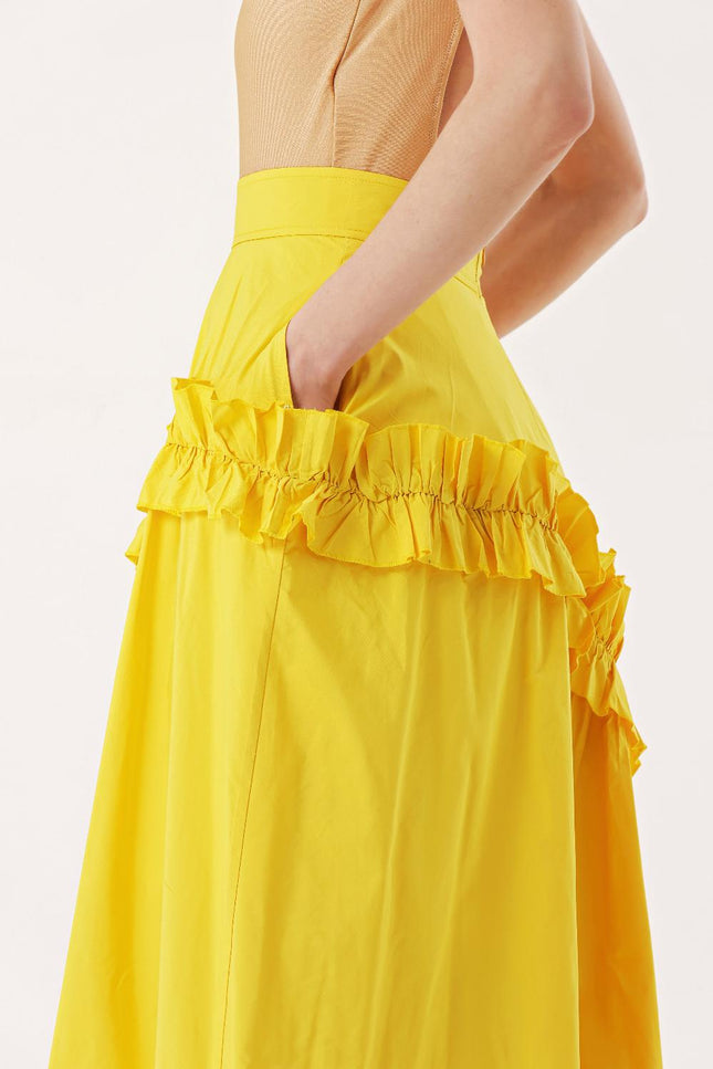 Yellow Midi length skirt with pleated detail 81241