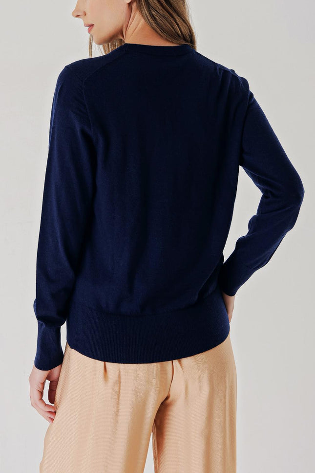 Navy Blue Bicycle neck wool knit sweater 28868