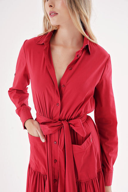 Red Taffeta maxi shirt dress 94498