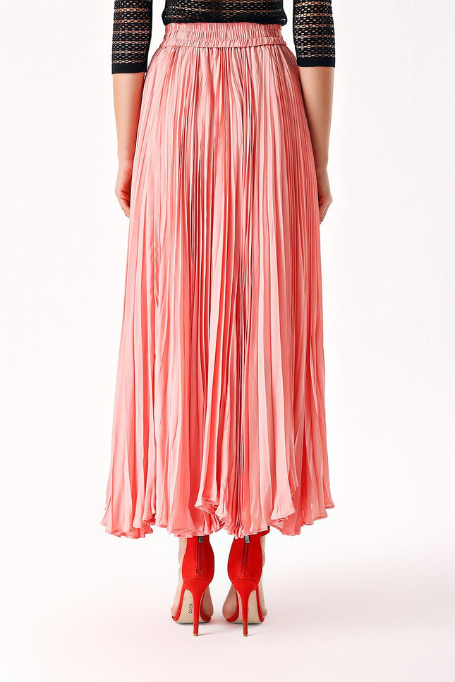 Pink Pleated long skirt with button detail 81225