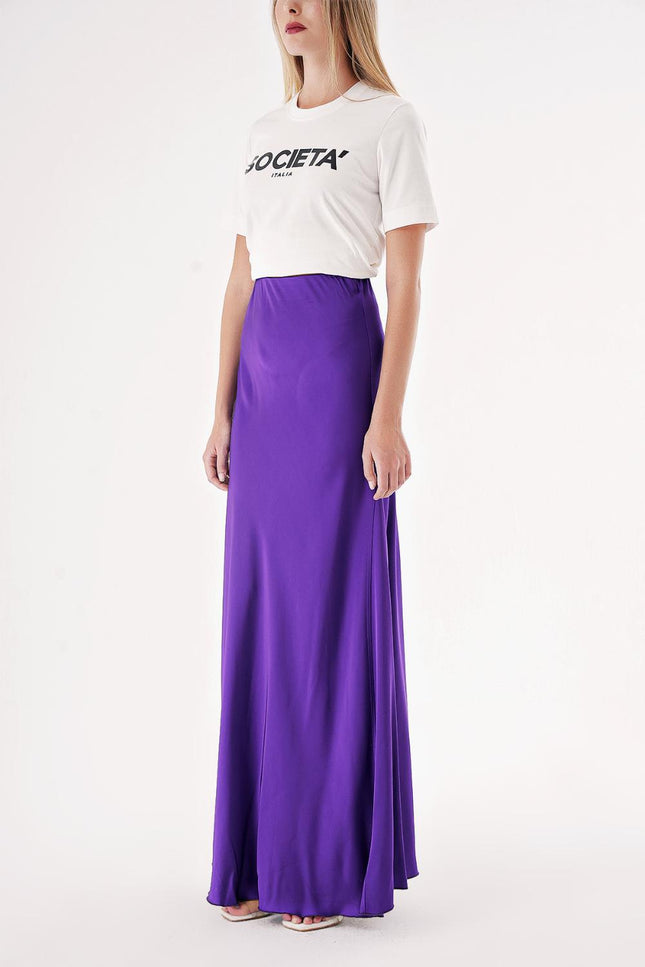 Purple Long satin skirt with elastic waist 81298