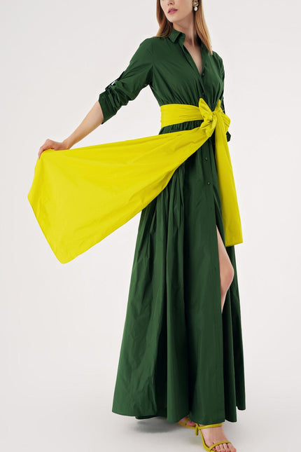 Green Long shirt dress with gather detail 94577