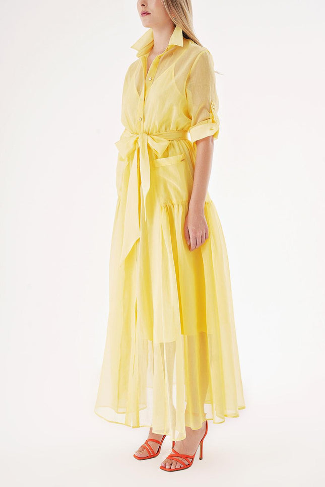 Yellow Taffeta maxi shirt dress 94498