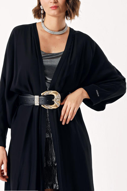 Black Long caftan with balloon sleeves 94208