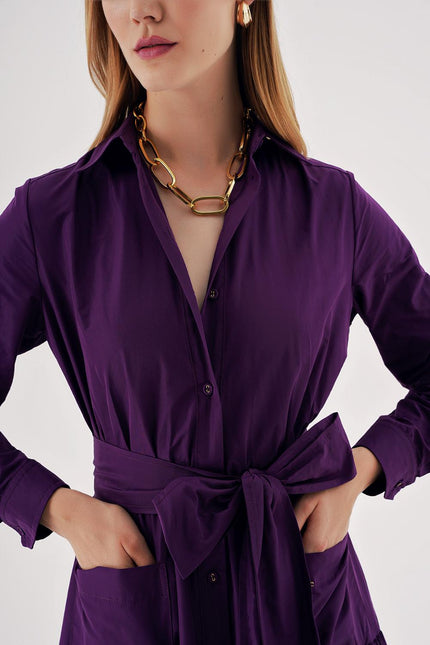 Purple Long shirt dress with gather detail 94577