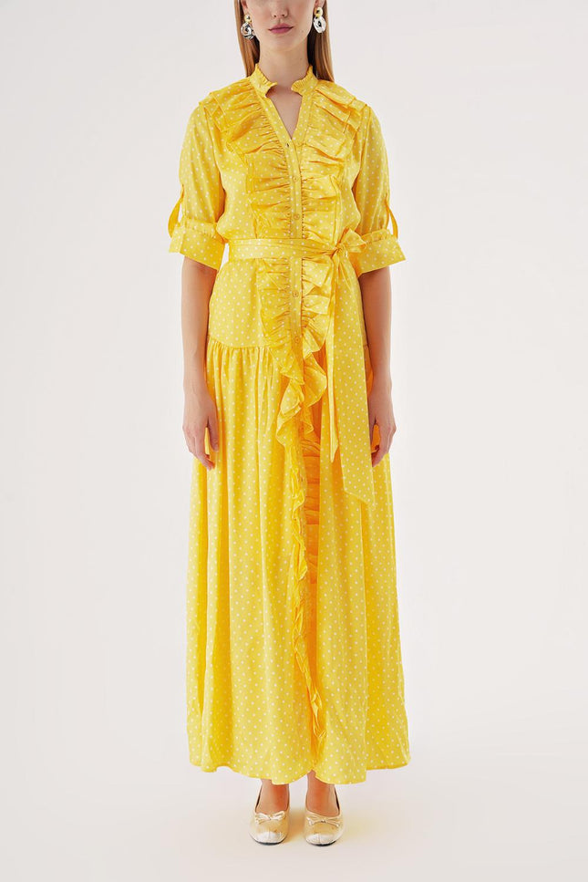 Yellow Frilly long shirt dress 94470