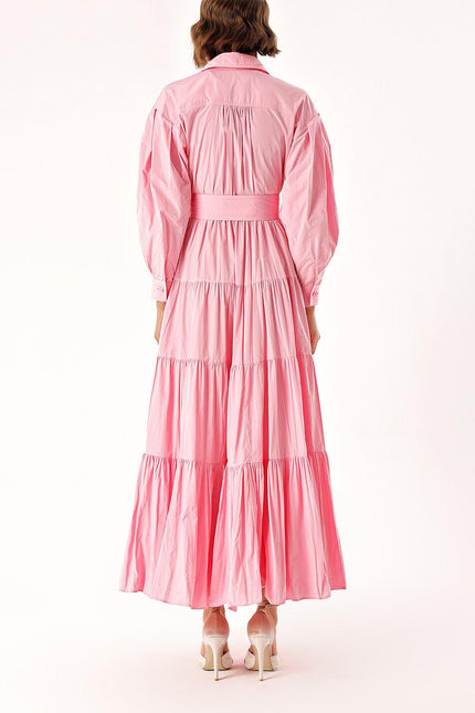 Pink Long pleated dress with belt 94332