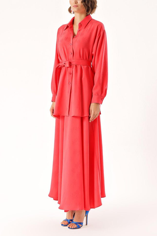 Red Double suit with elastic waist skirt 12323