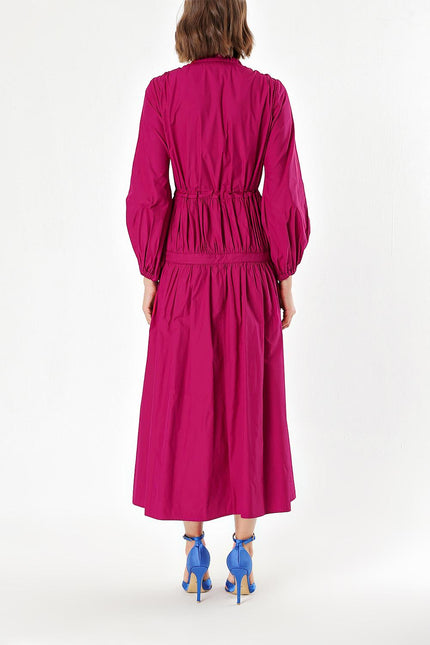 Fuchsia Elastic waist pleated maxi dress 93842