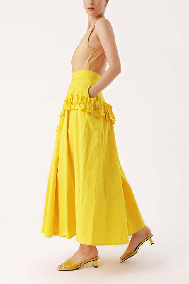 Yellow Midi length skirt with pleated detail 81241