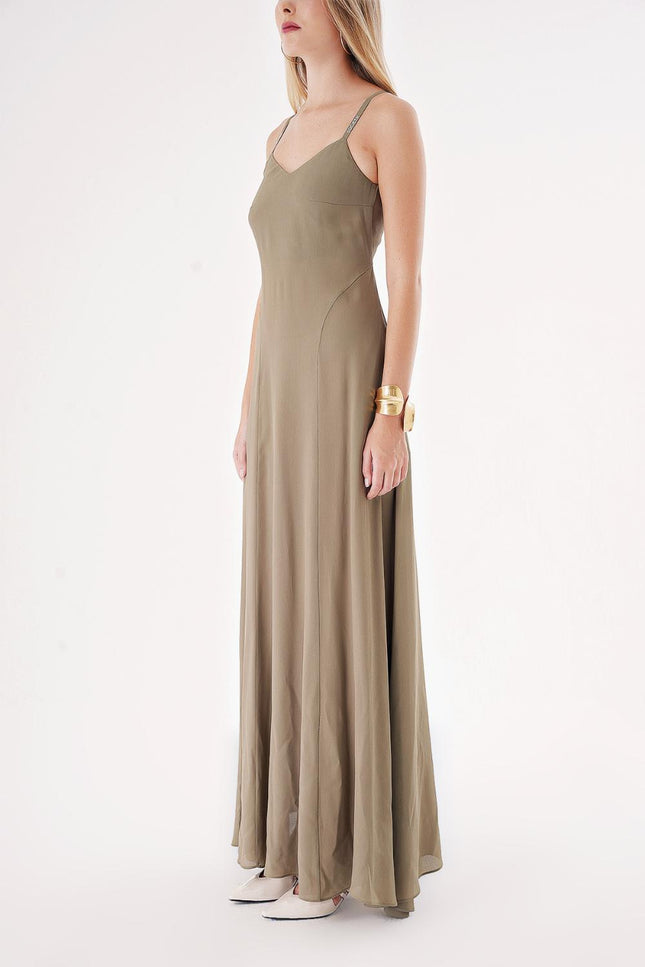 Khaki Strappy stone-detailed comfortable godel dress 94457